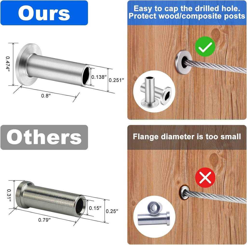 120 Pack Stainless Steel Protector Sleeves for 1/8 Wire Rope Cable Railing B8769