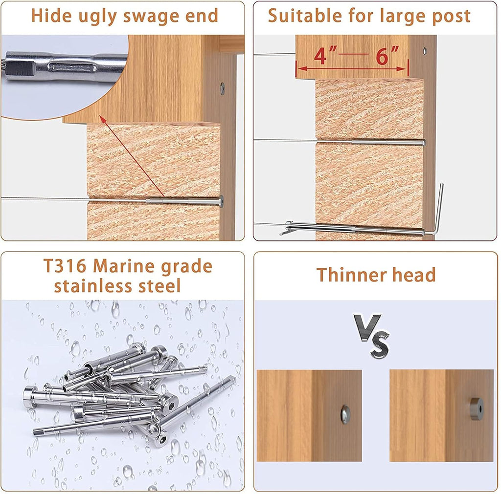 1/8 Cable Railing Kit Tensioner Fitting Swage Threaded Stud and Stemball Swage Combination Pack Q77012