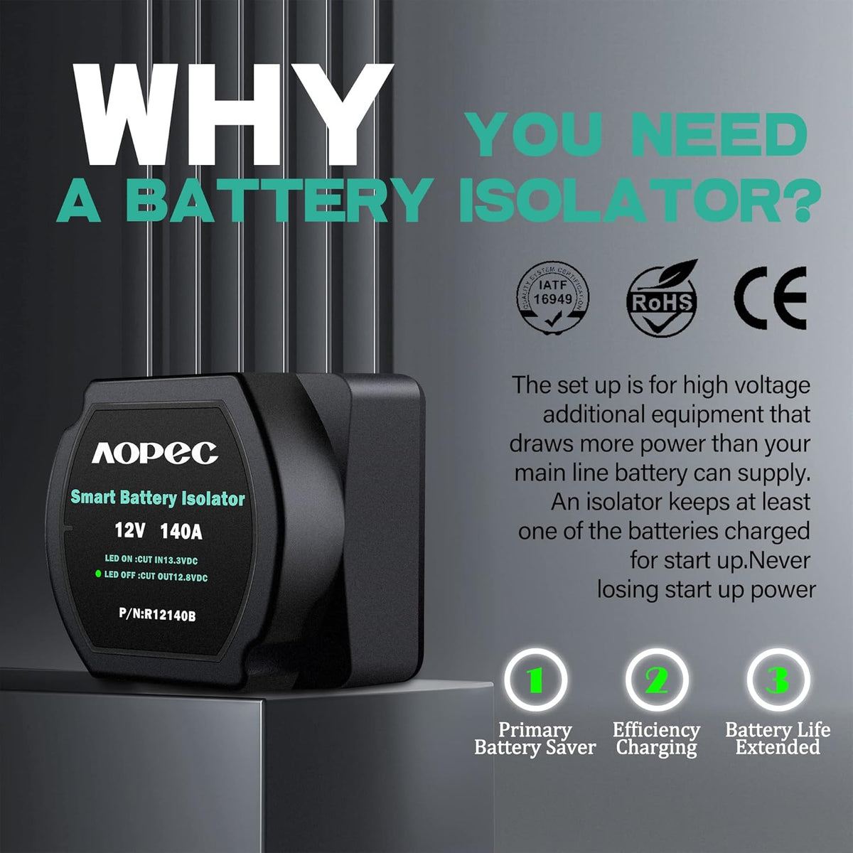 12V 140Amp Waterproof Dual Battery Isolator J443