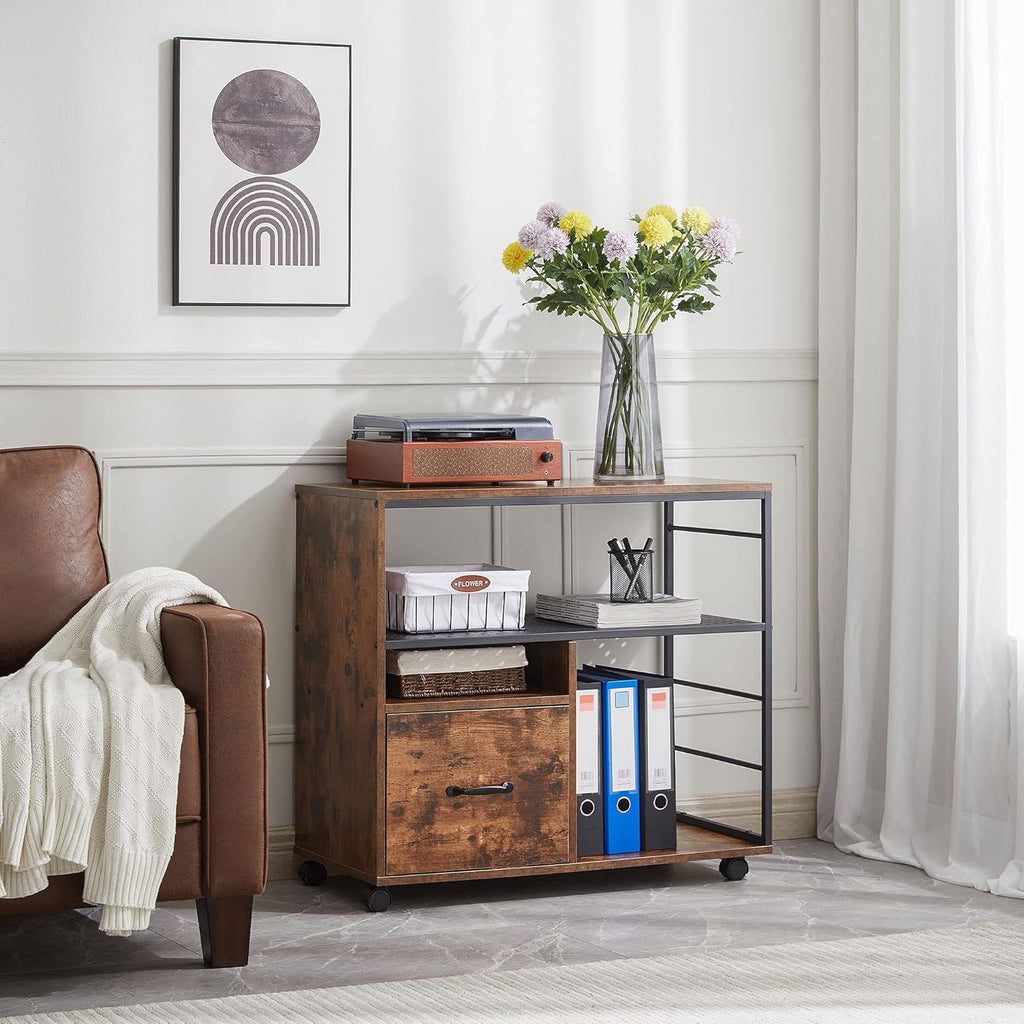 Industrial File Cabinet with Drawer and Open Storage Shelves A9772