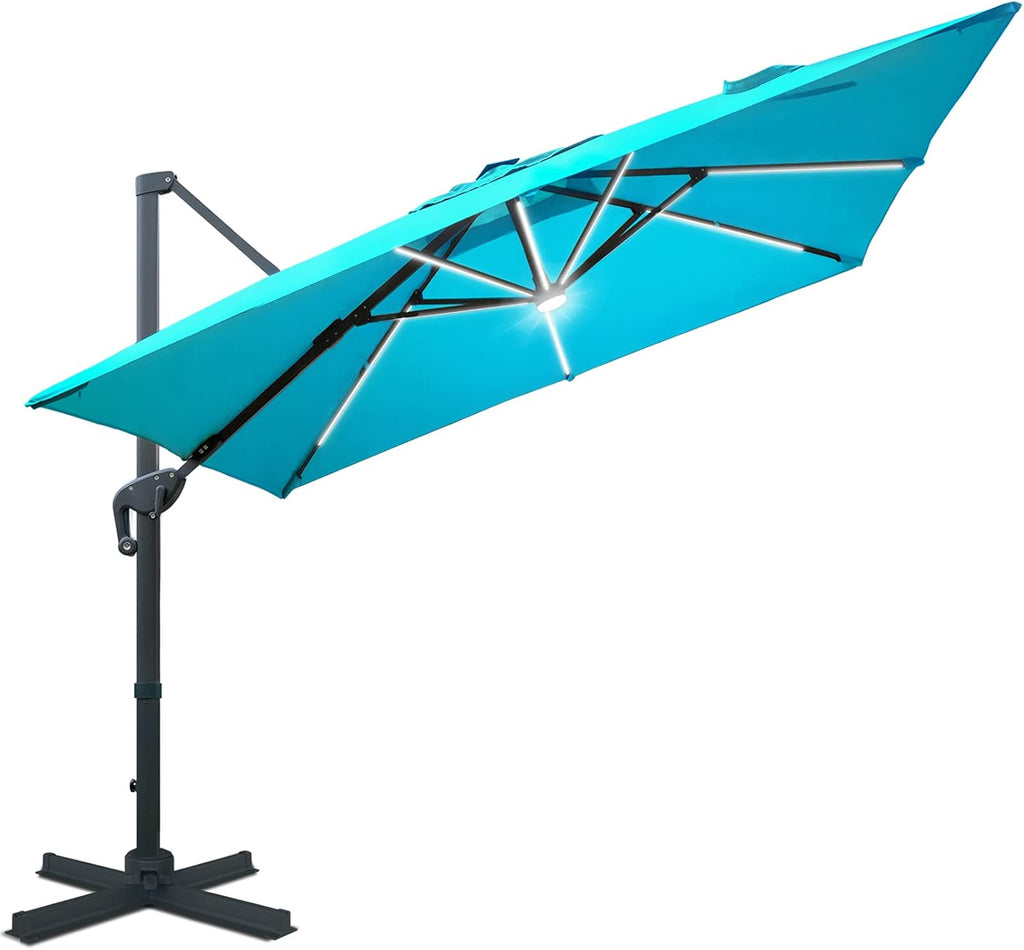 10x13ft Solar Powered LED Cantilever Patio Umbrella T820079