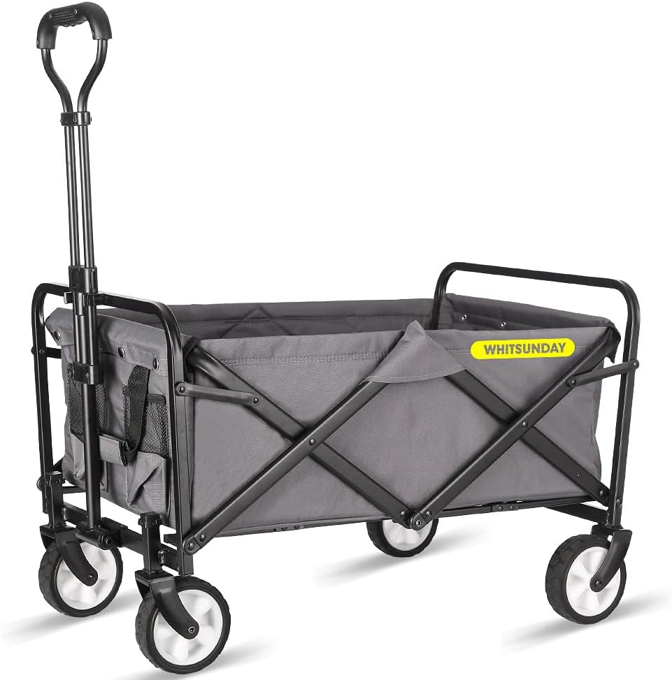 Collapsible Folding Utility Wagon Cart 5" Solid Rubber Wheels Grey K675419