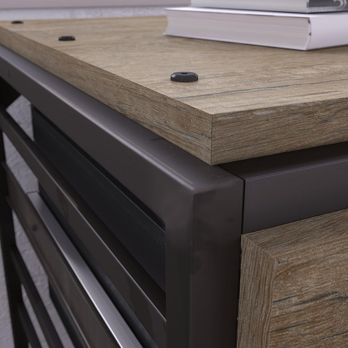 Rustic Gray L Shaped Industrial Desk with File Cabinets Q636