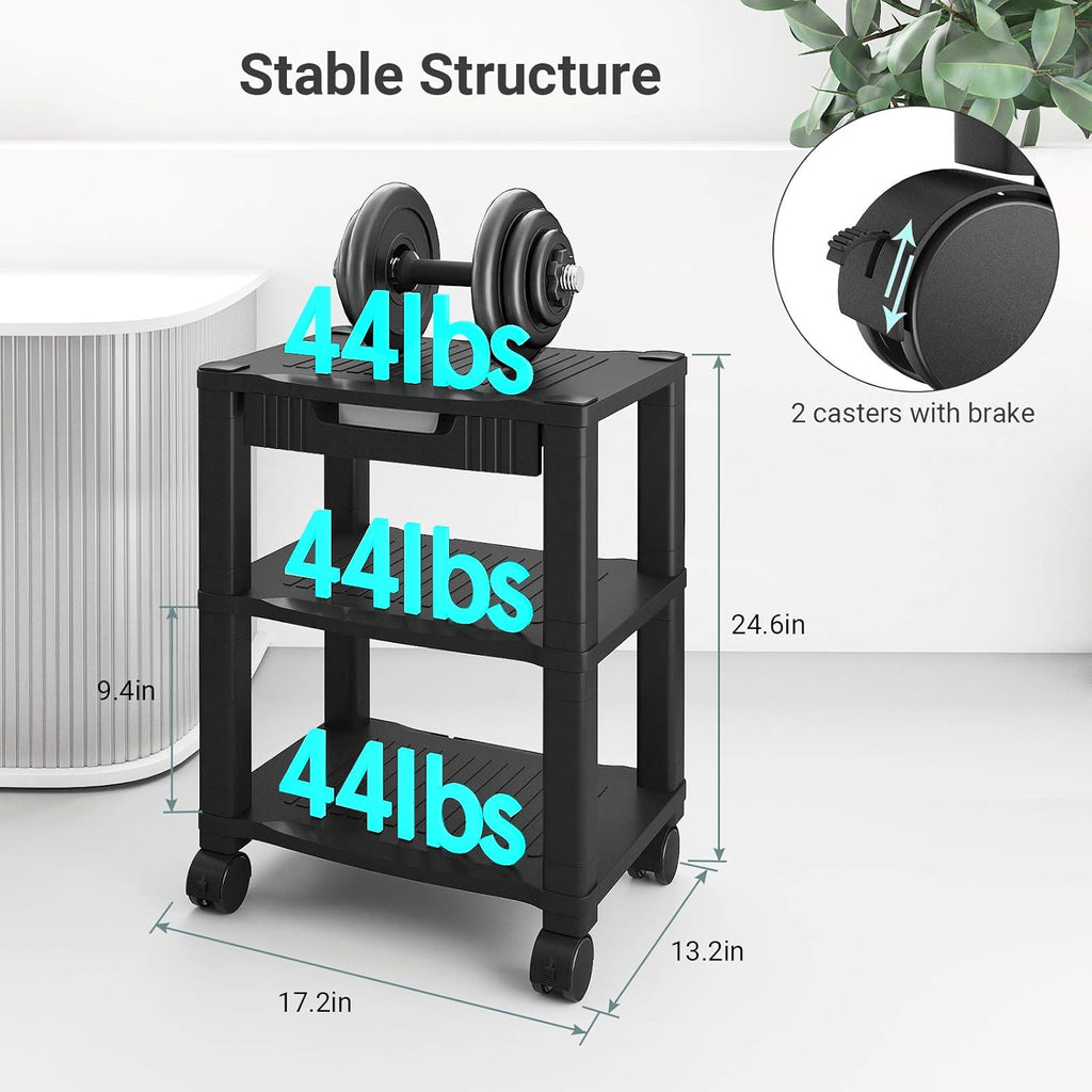 3 Tier Height Adjustable Printer Stand with Drawer T152