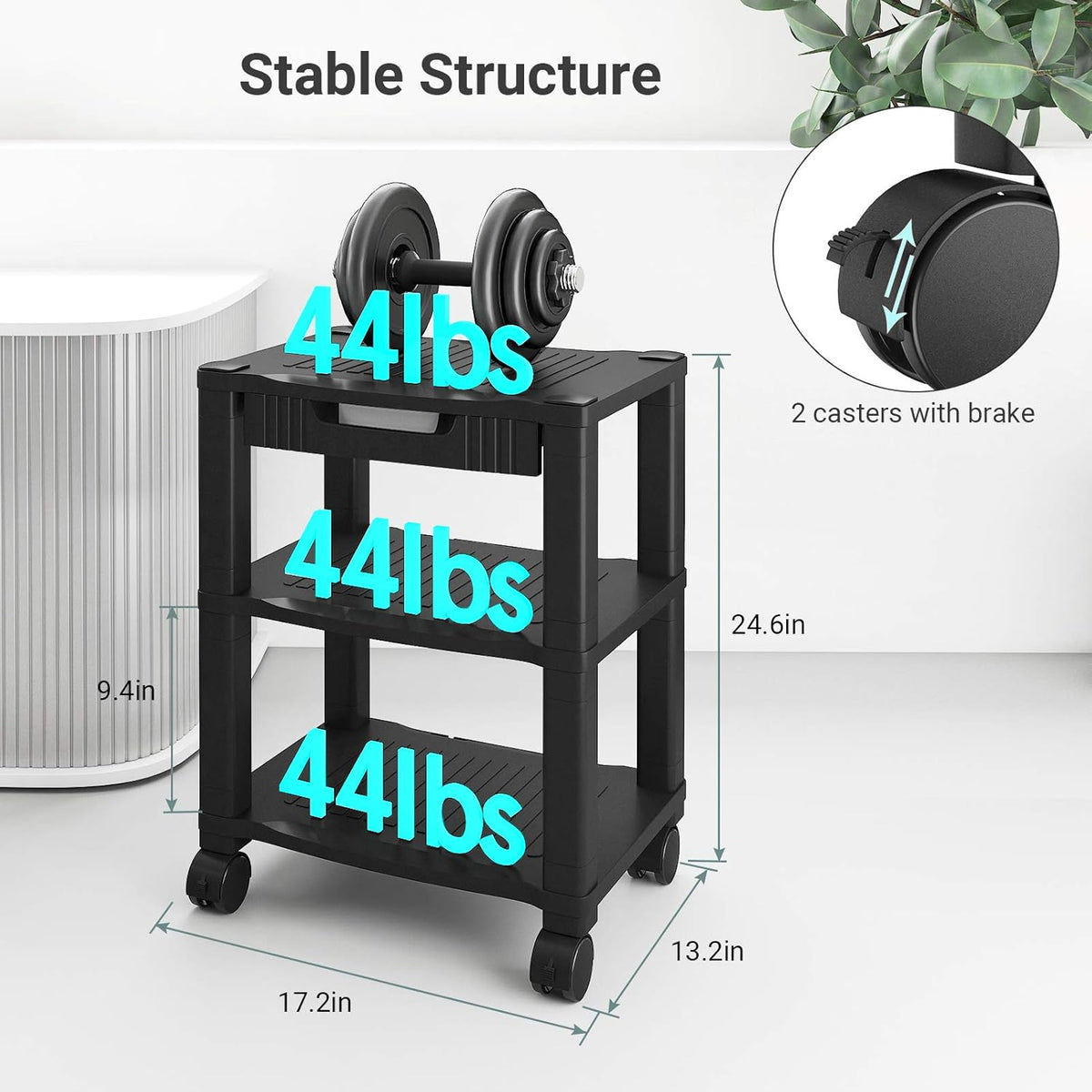 3 Tier Height Adjustable Printer Stand with Drawer T152