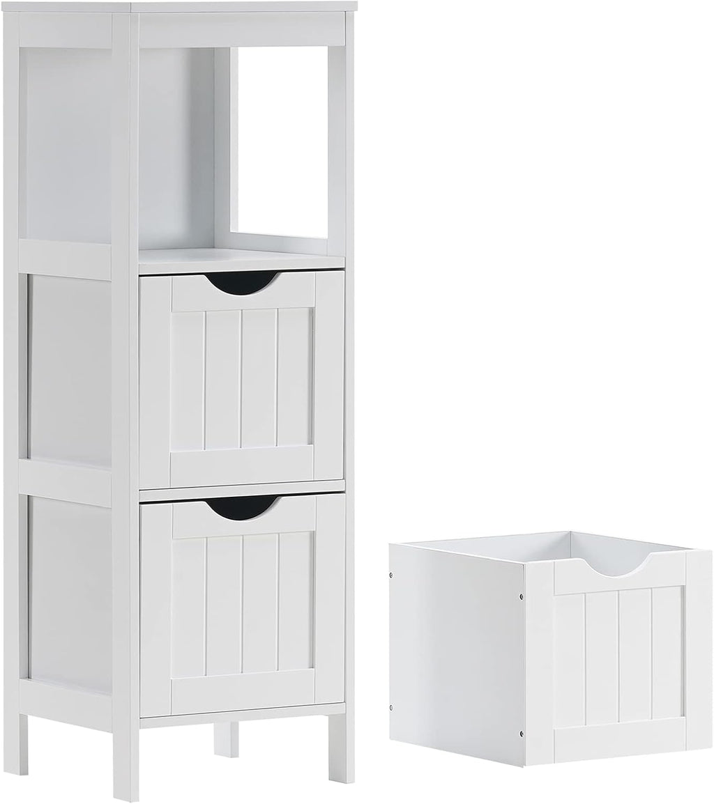 Narrow White Bathroom Storage Cabinet with 3 Removable Drawers M2271