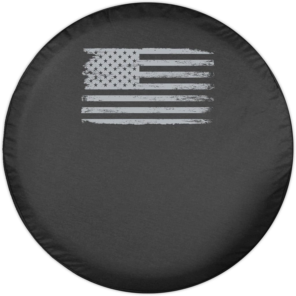 Distressed American Flag Spare Tire Cover Black Denim Vinyl L6183