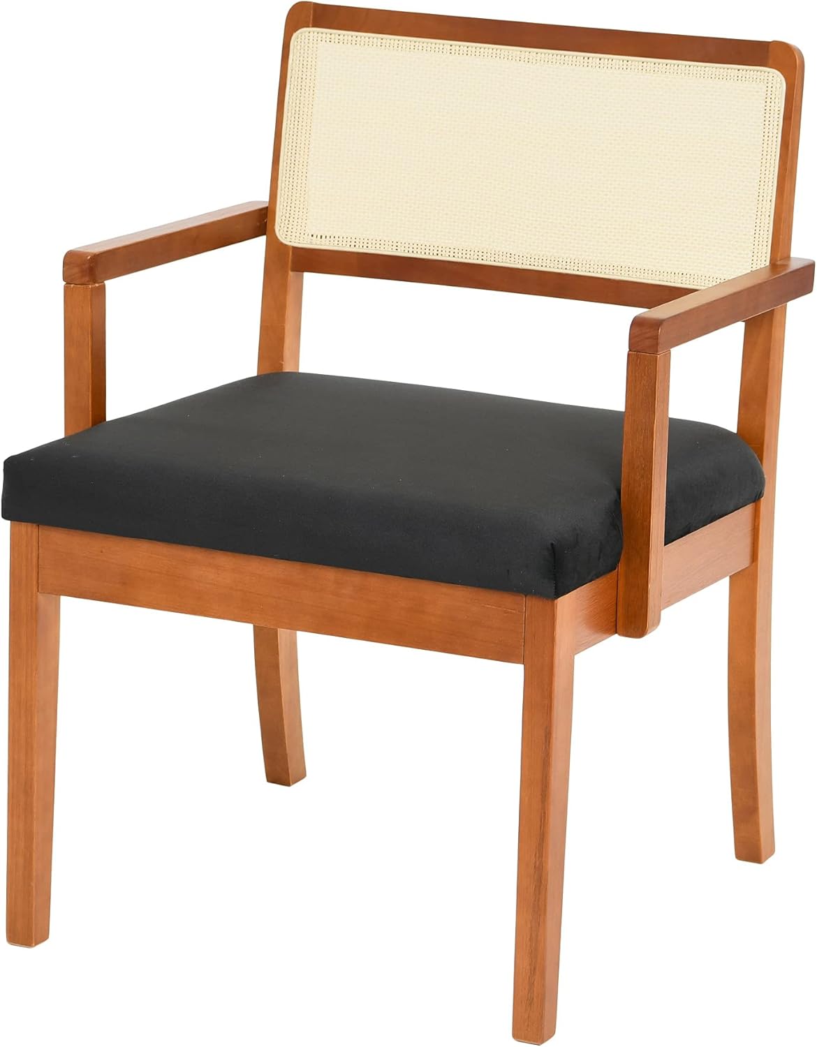 Black Velvet Accent Chair with Natural Cane Back P86519