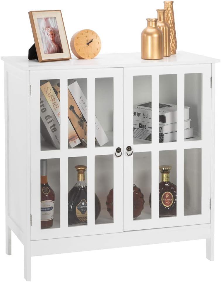 White Buffet Storage Cabinet with Plexiglass Front Doors N455