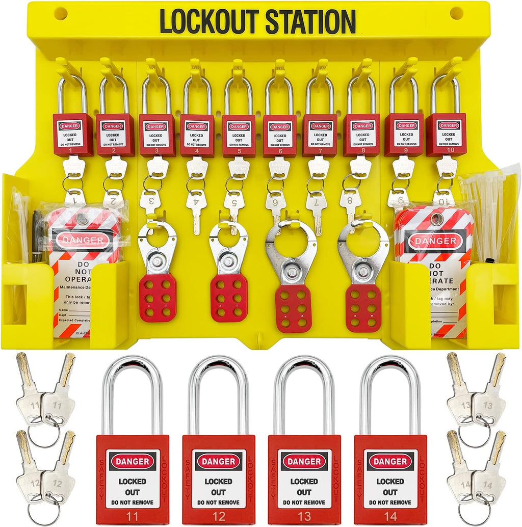 Lockout Tagout Station with 10 Padlocks, 2 Hasps, 20 Tags S3869