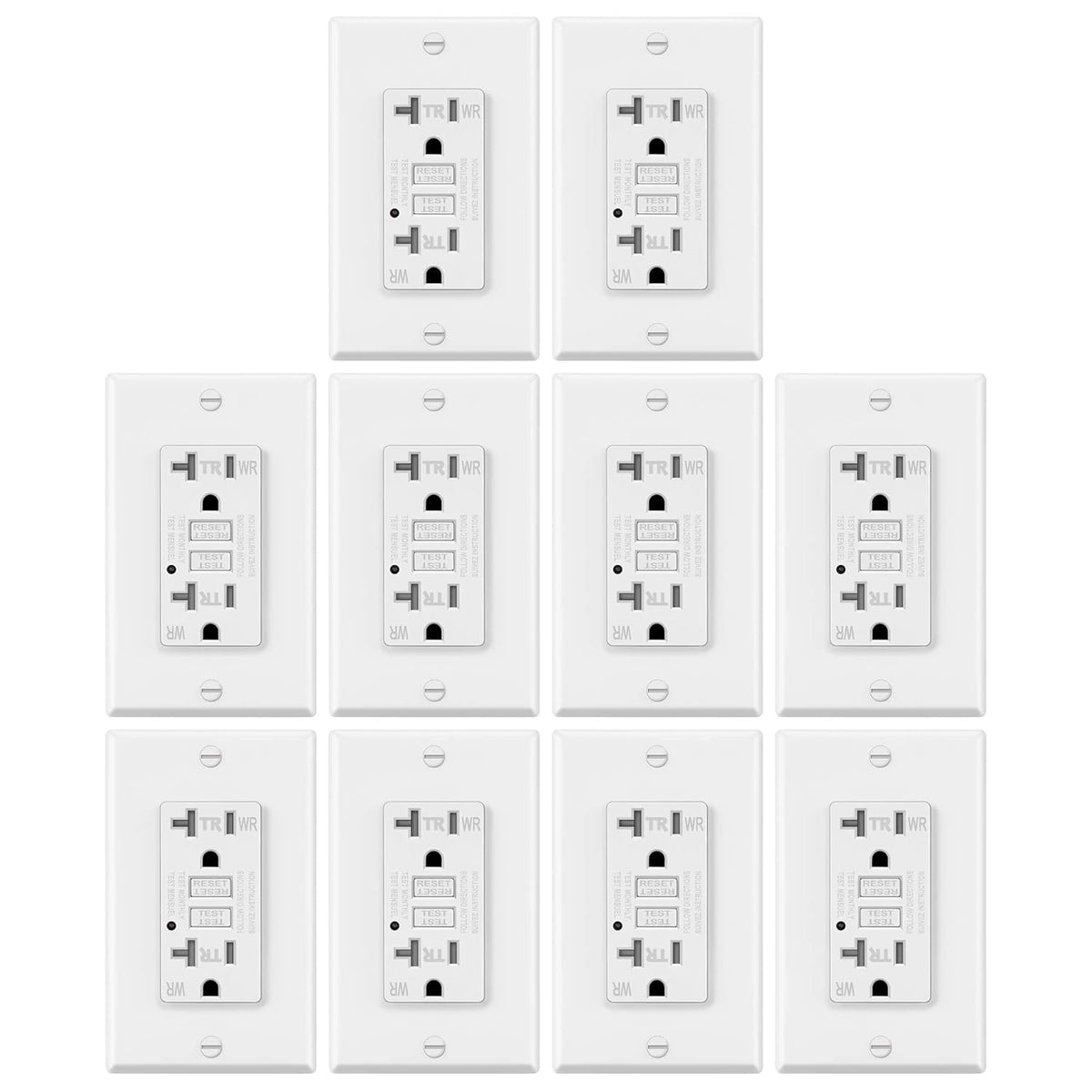 10 Pack White 20A GFCI Outlets E888873