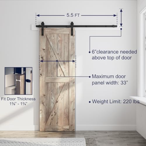 6.8FT Sliding Barn Door Hardware Kit with Track Kit, Pull Handle Set and Floor Guide F618