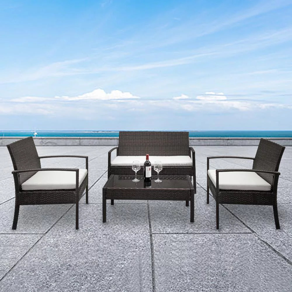 4 PCS Patio Rattan Conversation Furniture Set N6111