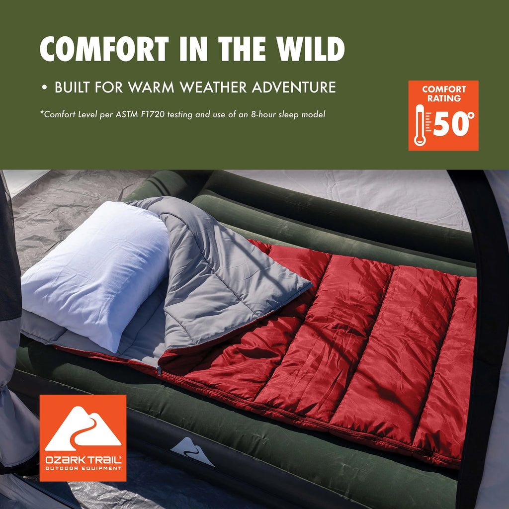 50-Degree Warm Weather Rectangular Sleeping Bag, Red, 33x75 B616724