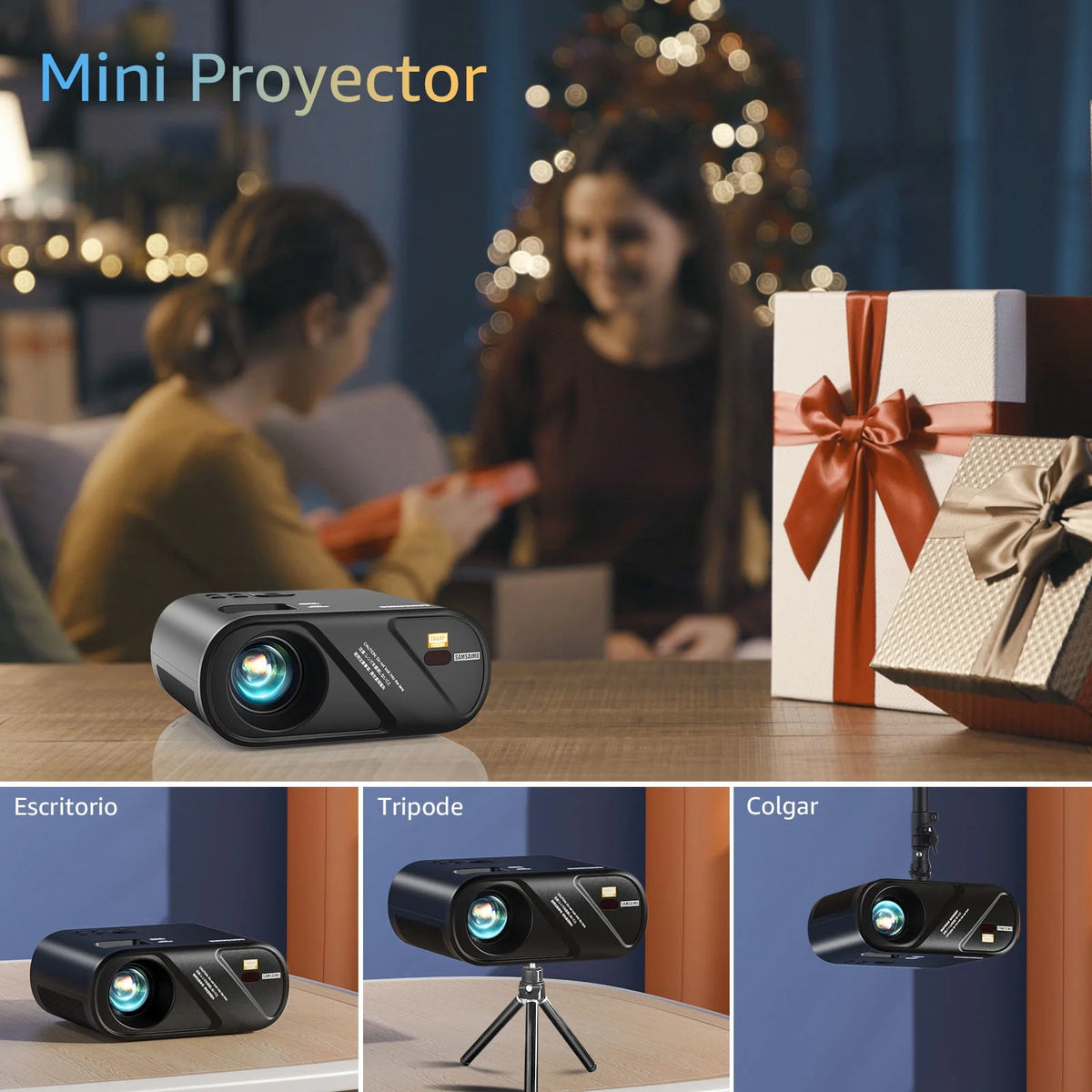 5G Wifi Mini Projector with 100 Projector Screen, Full HD 1080P, Black I395