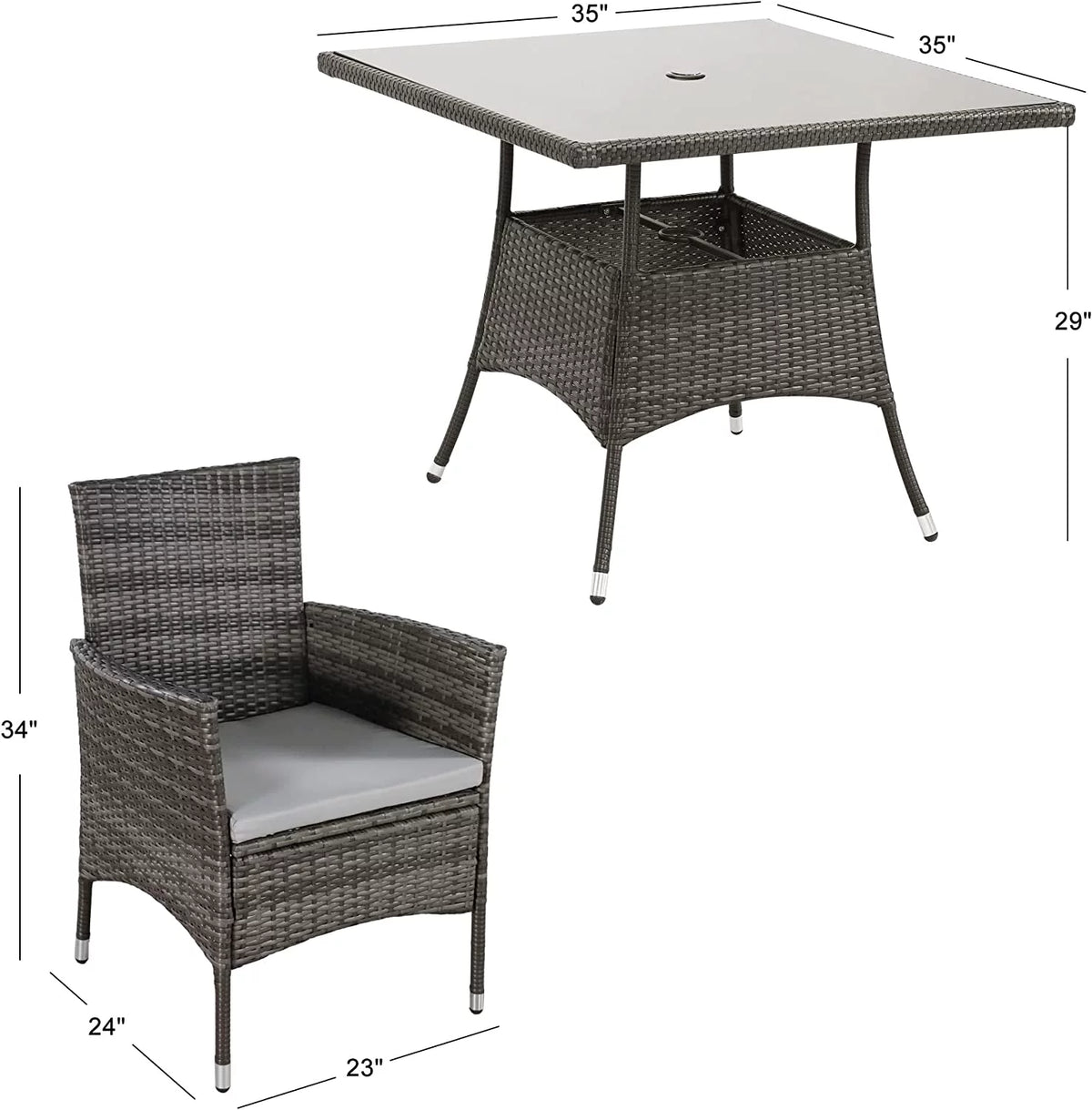 5-Piece Wicker Patio Dining Table Chair Set E249