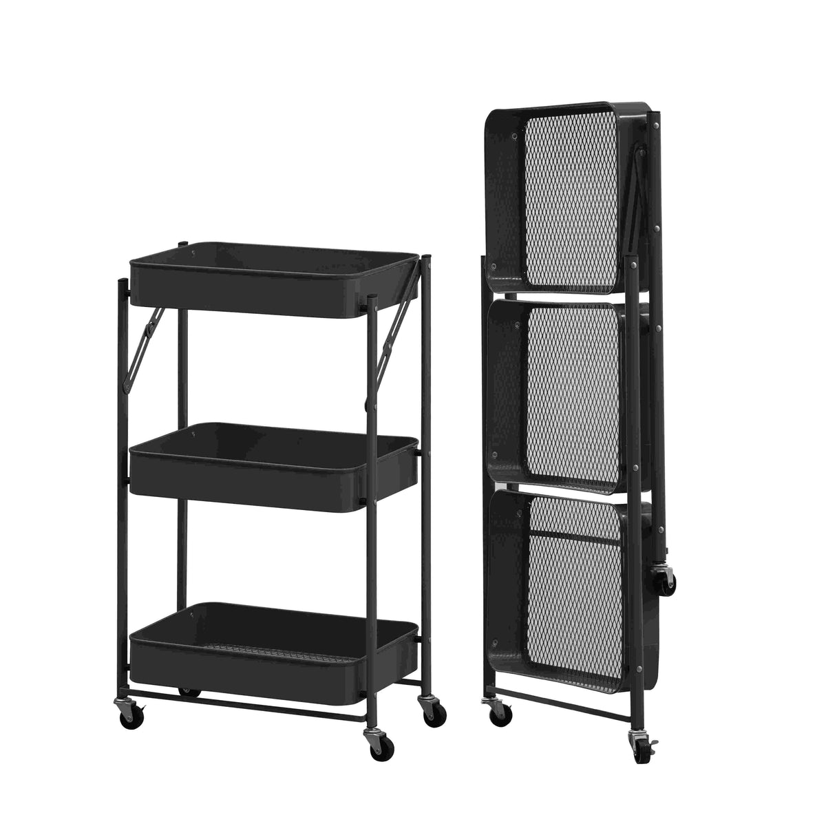 3 Tier Rolling Utility Storage Cart with Wheels, Black P715