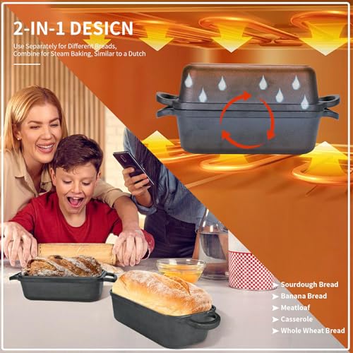 9x5-inch Cast Iron Bread Pan with Lid and 2 Bread Mats E542