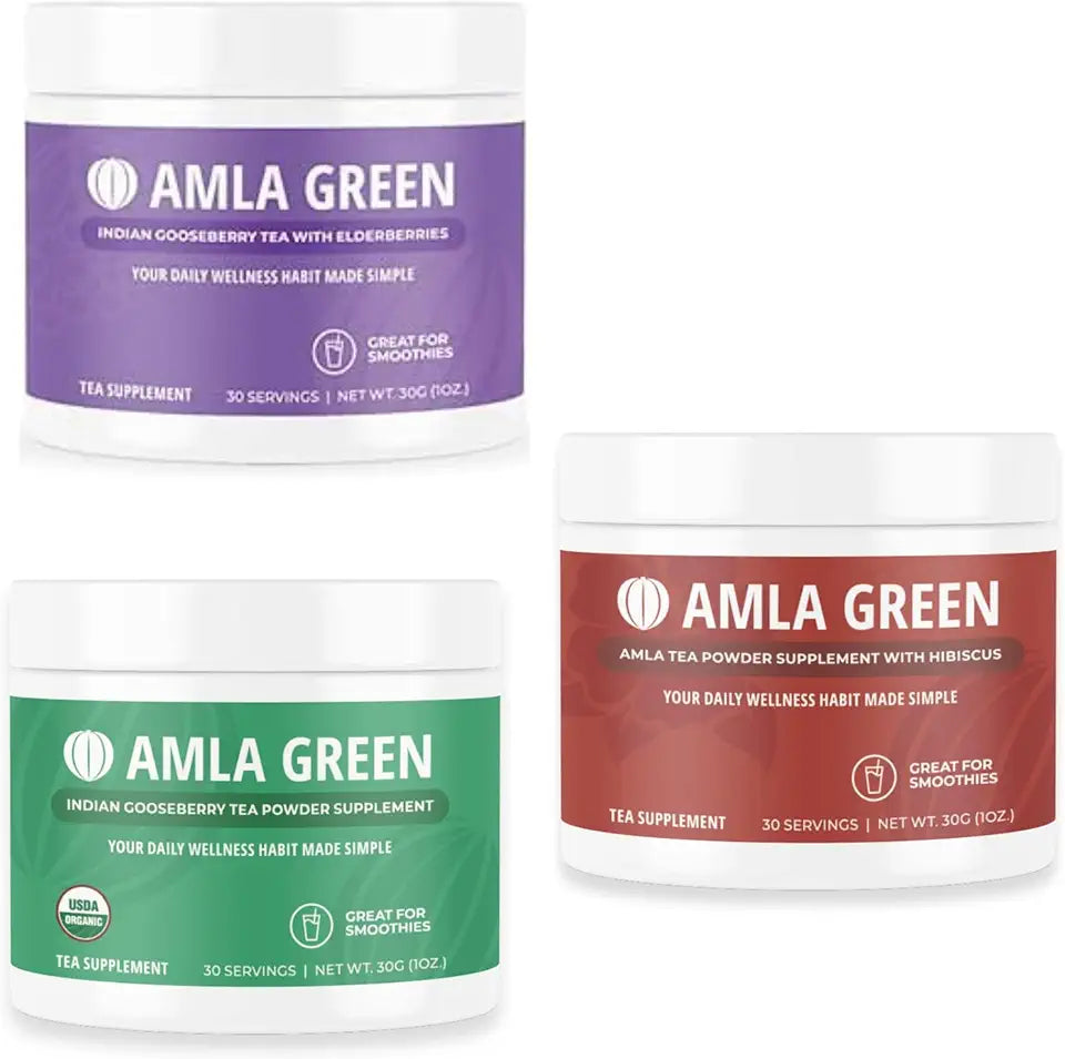 Organic Vegan Amla Green Tea Superfood Supplement with Elderberry Indian Gooseberries Hibiscus K783103