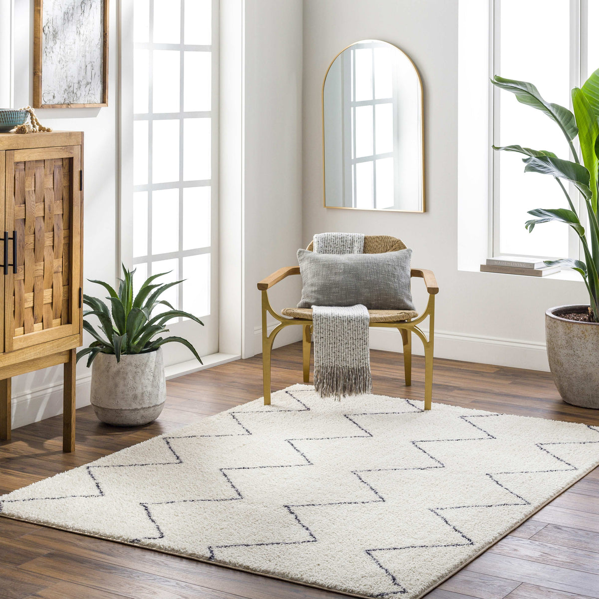 Washable 5x7 Cream Black Area Rug I5644