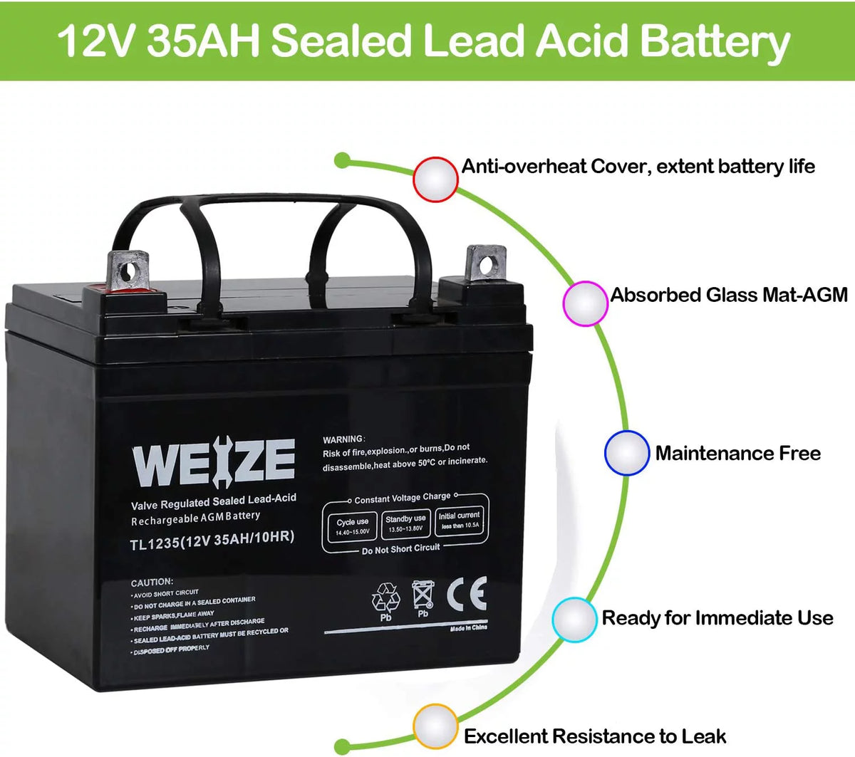 12V 35AH Sealed Lead Acid Rechargeable Deep Cycle SLA AGM Battery L5258