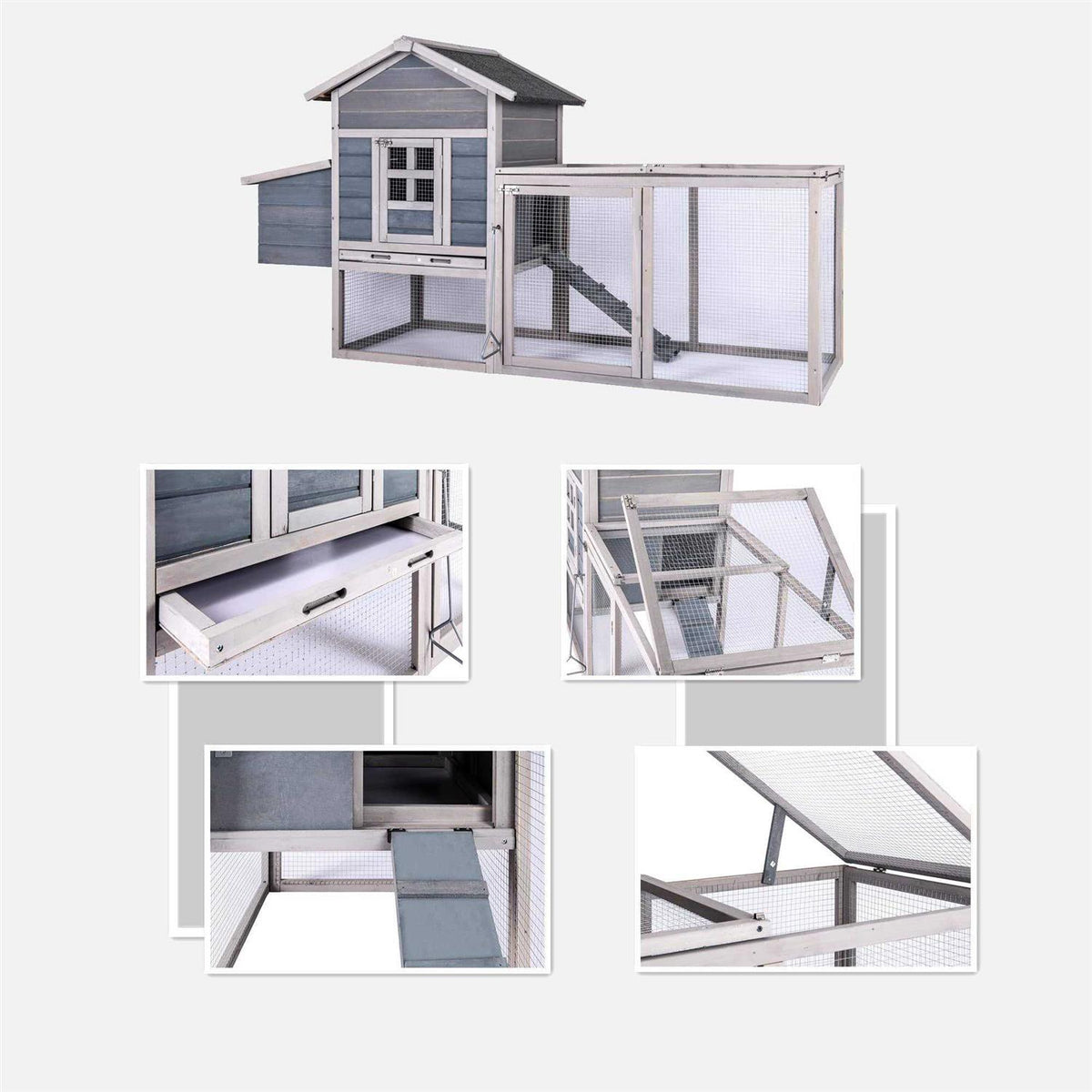 Chicken Coop for 2-4 Chickens Wooden Run Cage with Ramps T987