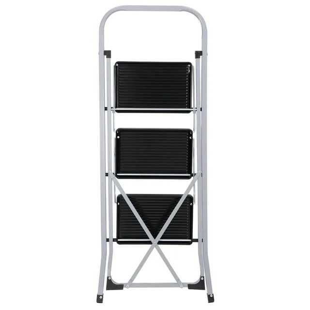 3 Step Folding Step Stool 330lbs Capacity Silver G58932