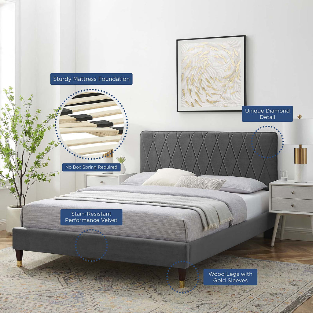 Queen Size Velvet Platform Bed Frame T111147