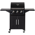 3 Burner Gas Grill with Wheels, Storage Shelves, Thermometer, Black F7234