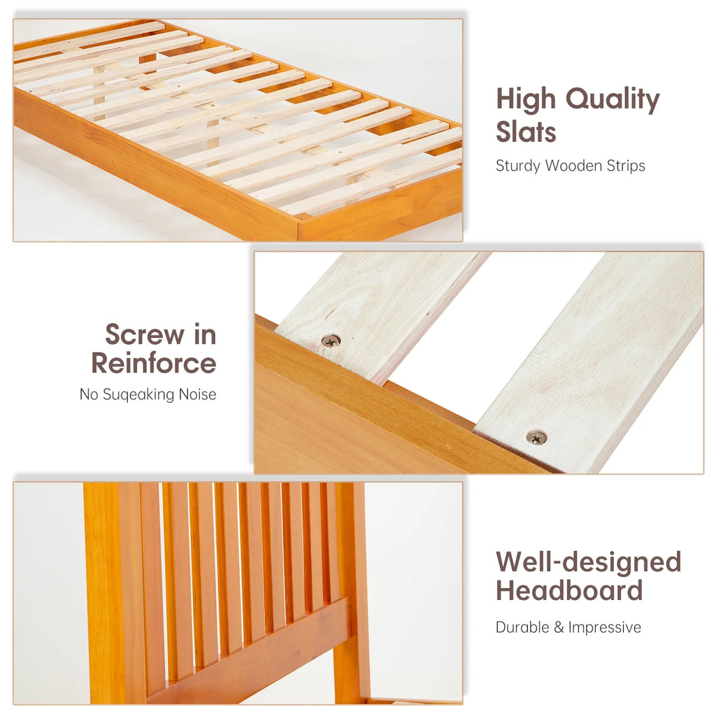Wood Platform Bed Frame with Headboard Twin K10026
