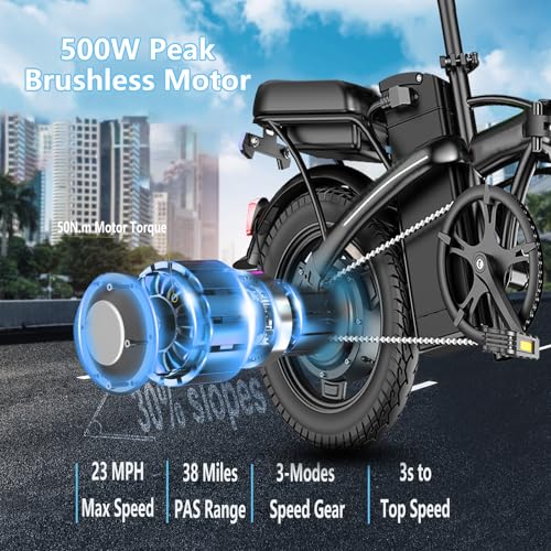 Peak 500W 23MPH Folding Electric Bike 48V 12AH P523