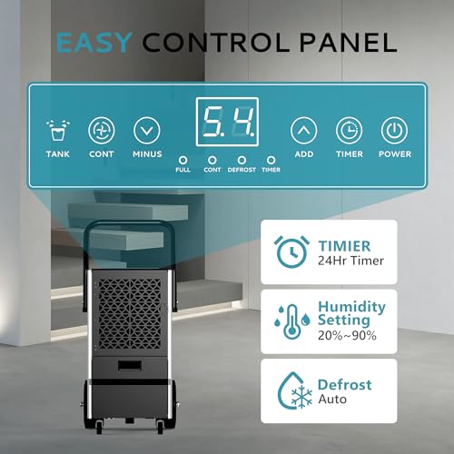 160 Pints Commercial Dehumidifier with Drain Hose, Timer and 4 Wheels I50043