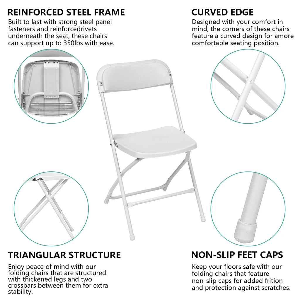 10 Pack White Plastic Folding Chair 350lbs Capacity O607