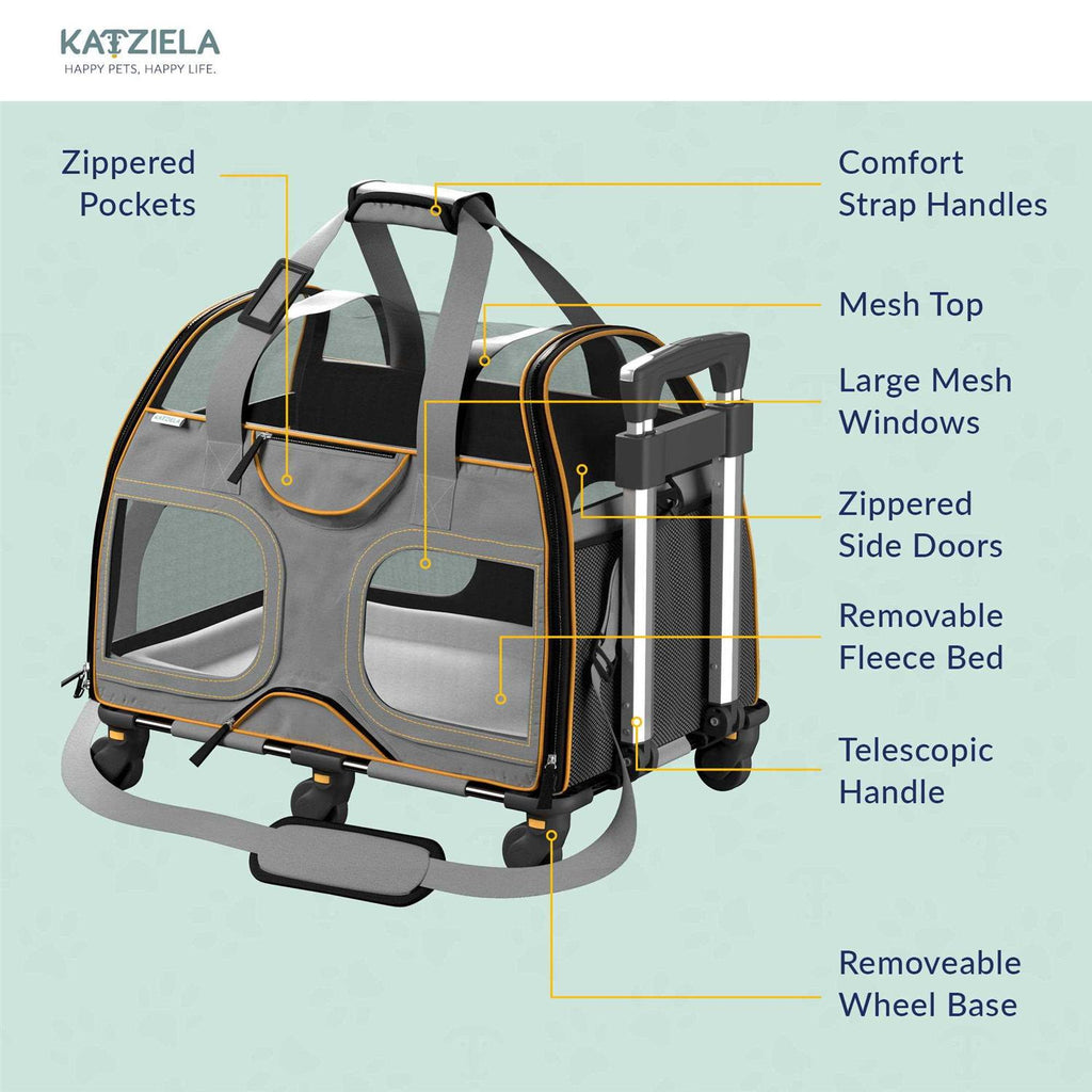Pet Carrier with Removable Wheels and Double Telescopic Handle A7362