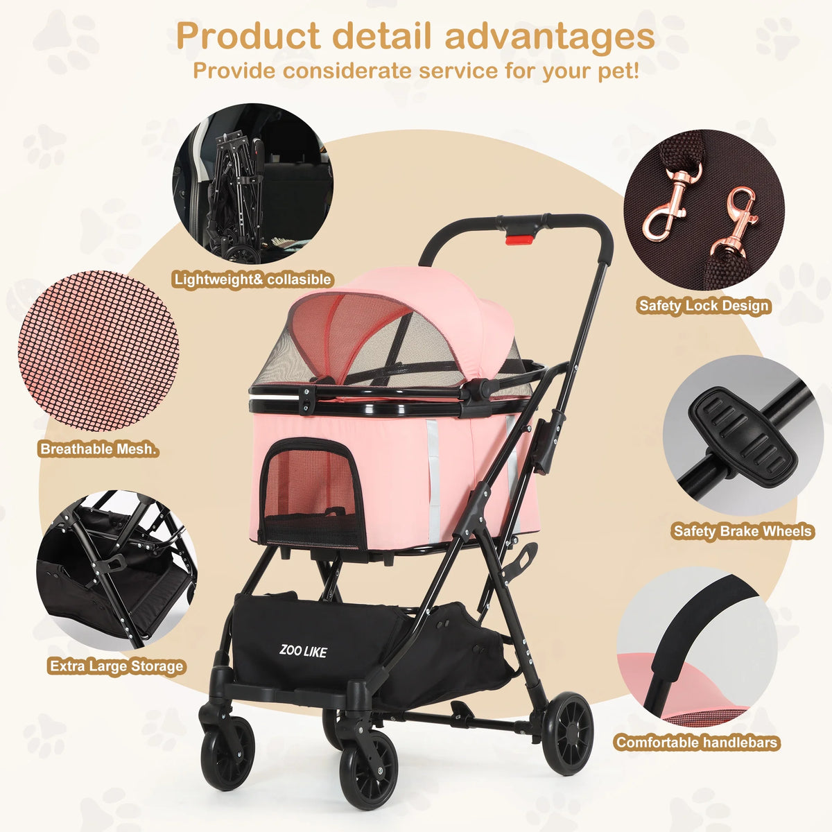 Foldable 4 Wheel Pet Stroller Q1566