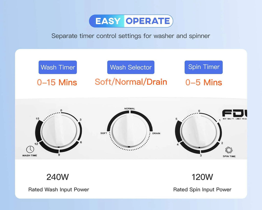 Portable Mini Compact Twin Tub Washing Machine 10 lbs Capacity White J27154