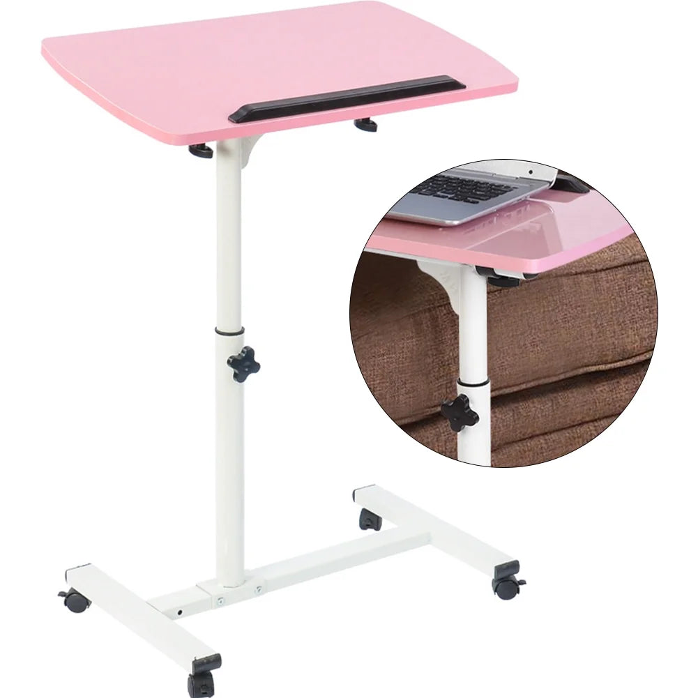 Adjustable Laptop Desk Table Stand with Wheels Pink U69621