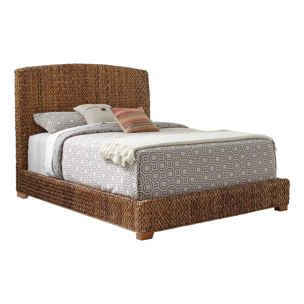 Solid Wood Queen Size Bed with Chamfered Legs in Brown R143