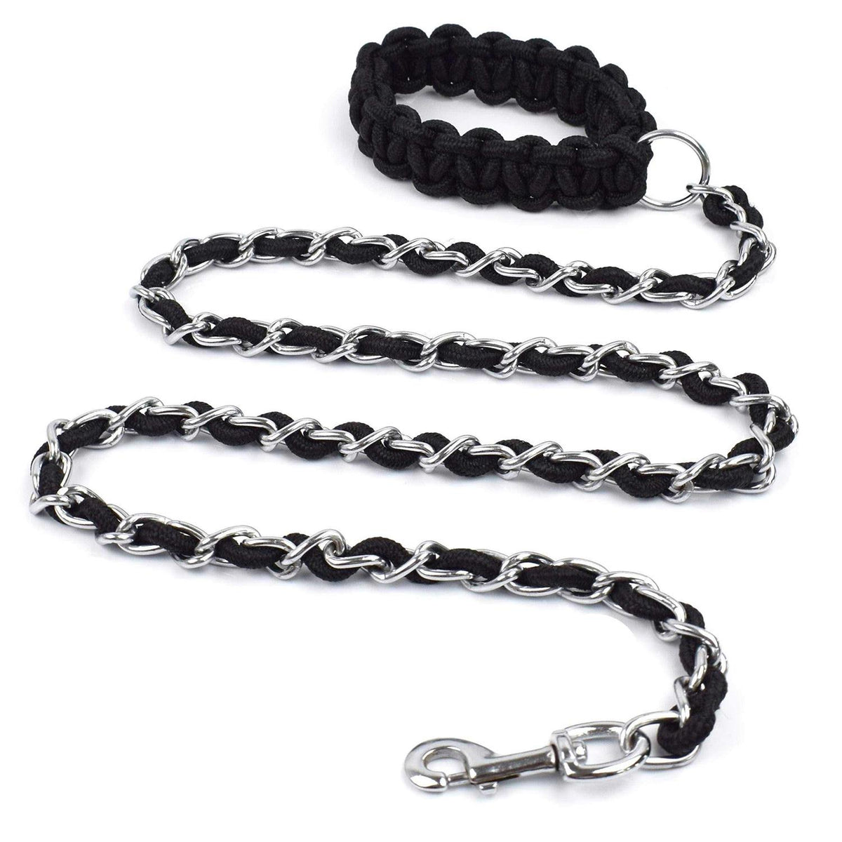Chew Proof 5.5ft Heavy Duty Dog Leash Metal Chain Lead with Soft Rope Handle I2767