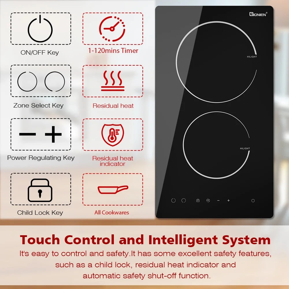 2 Burner Electric Cooktop, 12 Inch Ceramic Cooktop, 3000W R595824