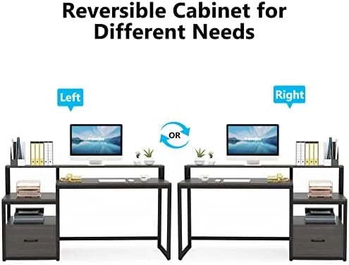 60 inch Grey Computer Desk with File Drawer and Shelves O38875