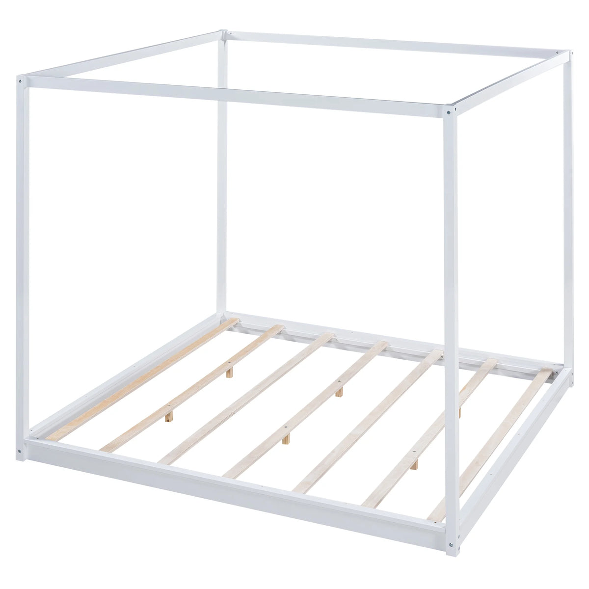White Pine Wood Queen Size Canopy Platform Bed L705