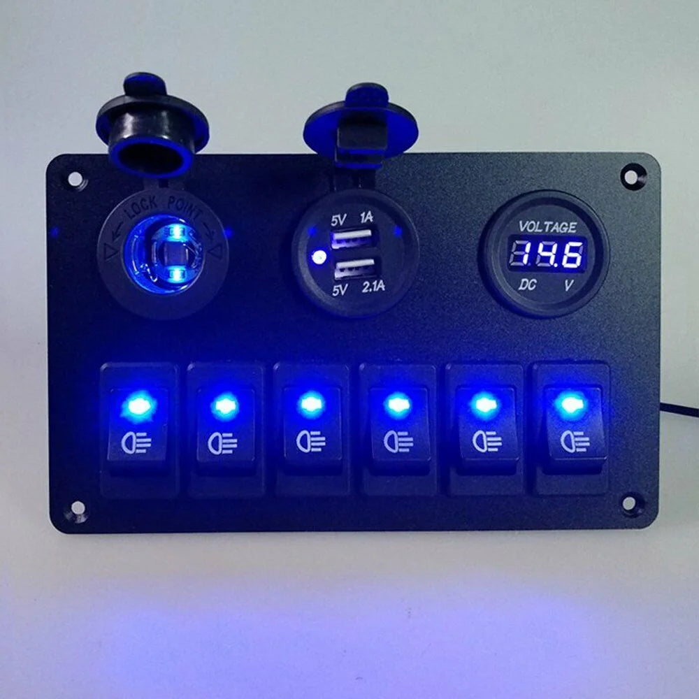 Waterproof 6 Gang LED Rocker Switch Panel V31133