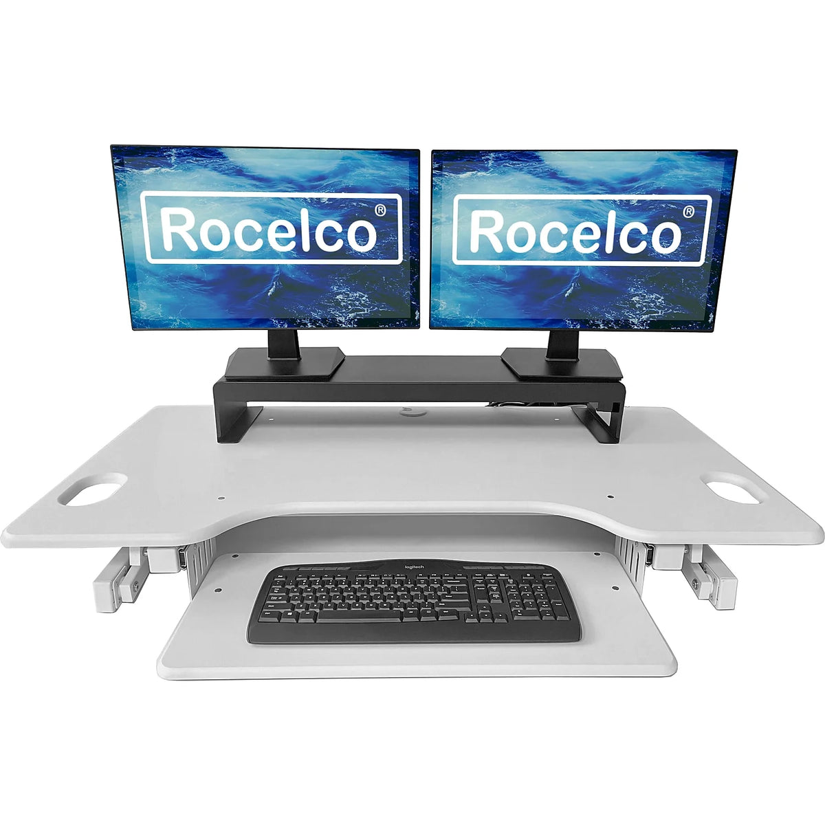 46" Adjustable Standing Desk Converter with Monitor Stand White O796