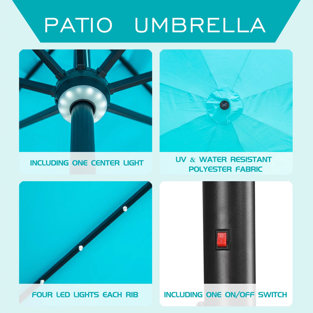 10 ft Solar Patio Umbrella with 40 LED Lights, Steel Tilt Crank, Blue X980833