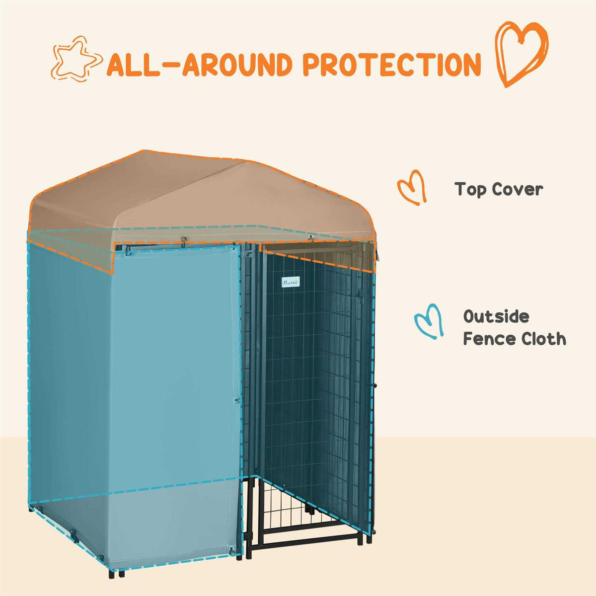4 x 4 x 6 ft. Outdoor Dog Kennel with Waterproof Canopy I1025