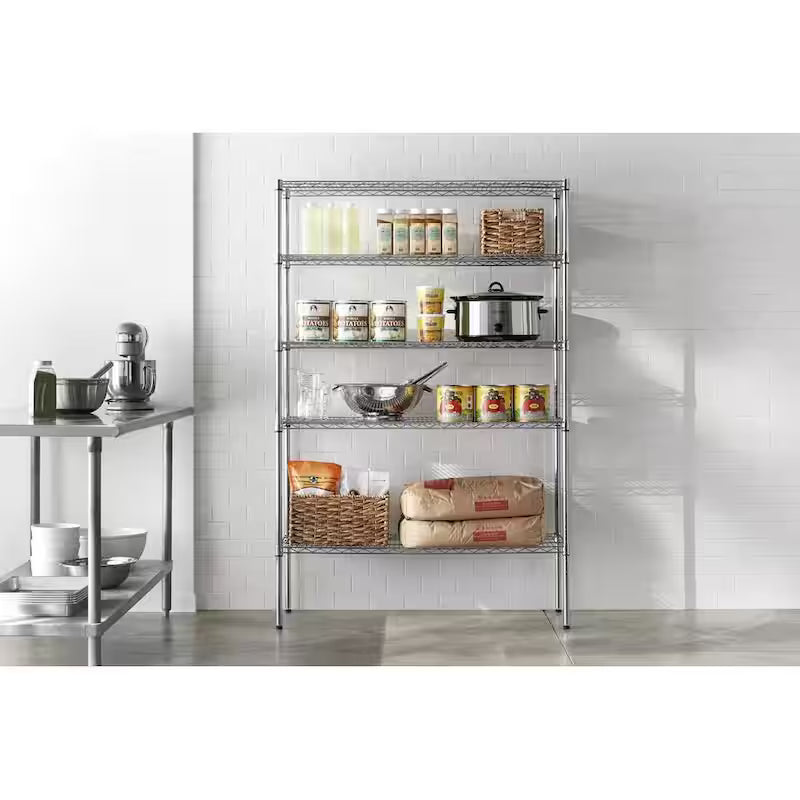 5-Tier Heavy Duty Steel Wire Shelving Unit in Chrome V1294