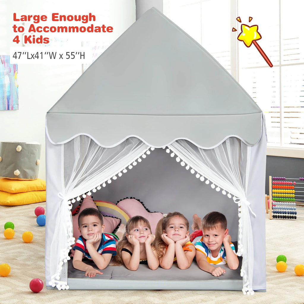 Kids Play Tent Playhouse Castle with Mat Gray H1318