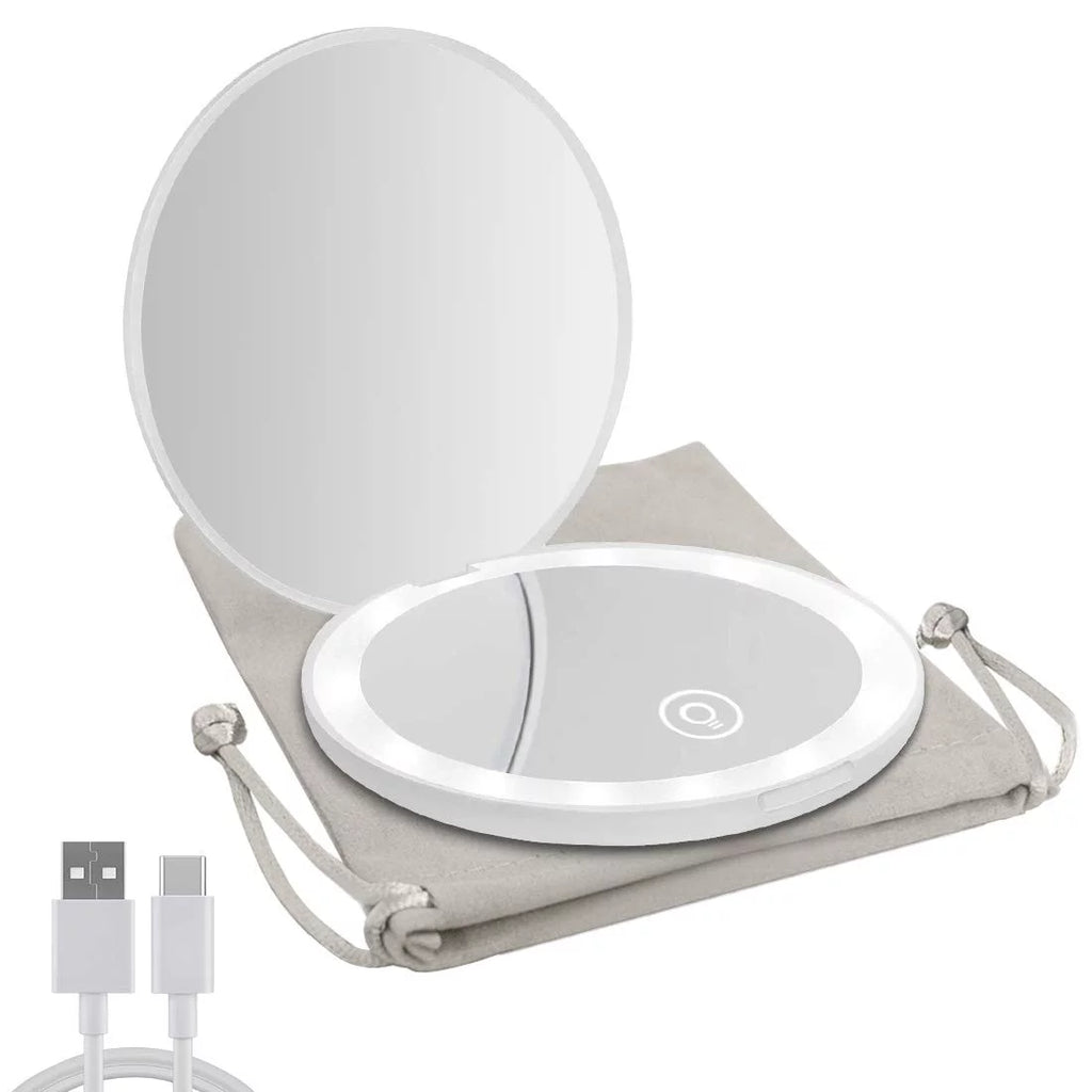 Compact LED Magnifying Rechargeable 2-Sided Makeup Mirror O7255