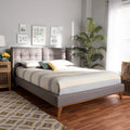 Grey Fabric Upholstered Walnut Brown Wood King Size Platform Wingback Bed Q267921